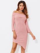 Shein Off Shoulder Foldover Asymmetric Hem Bodycon Dress