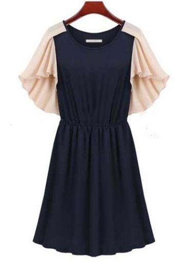 Rosewe Cute Color Blocking Butterfly Sleeve A Line Dress