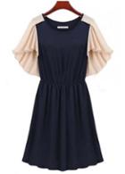 Rosewe Cute Color Blocking Butterfly Sleeve A Line Dress