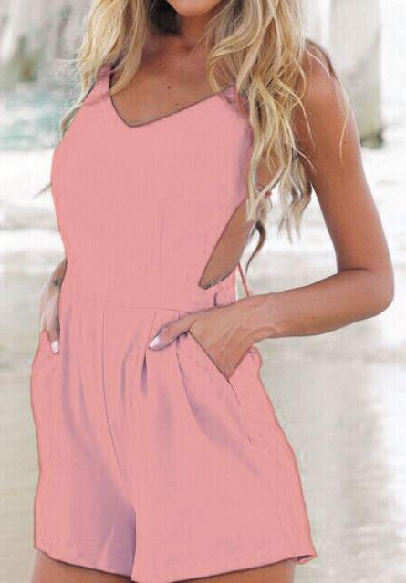 Shein Pink Spaghetti Strap Open Back Jumpsuit
