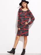 Shein Red Camo Print Keyhole Shift Dress