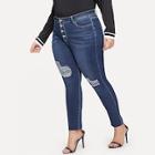 Shein Plus Ripped Detail Bleach Wash Buttoned Jeans