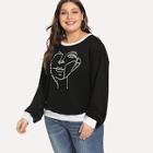 Shein Plus Portrait Print Ringer Pullover