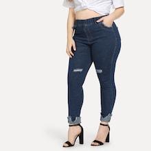 Shein Plus Knee Rips Raw Hem Jeans