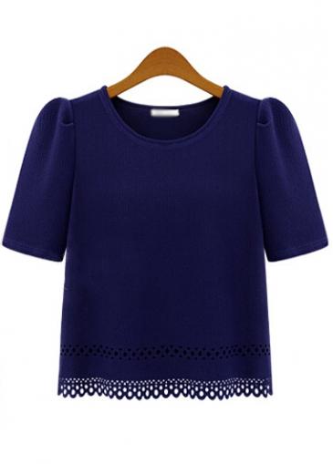 Rosewe Lantern Sleeve Blue Pierced T Shirt