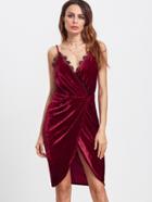 Shein Lace Trim Surplice Front Velvet Cami Dress