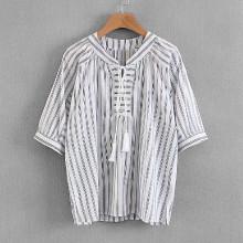 Shein Tassel Tie Striped Blouse