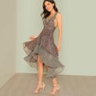 Shein Flower Print Ruffle Tiered Dip Hem Dress