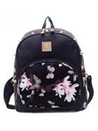 Shein Studded Flower Print Backpack - Black