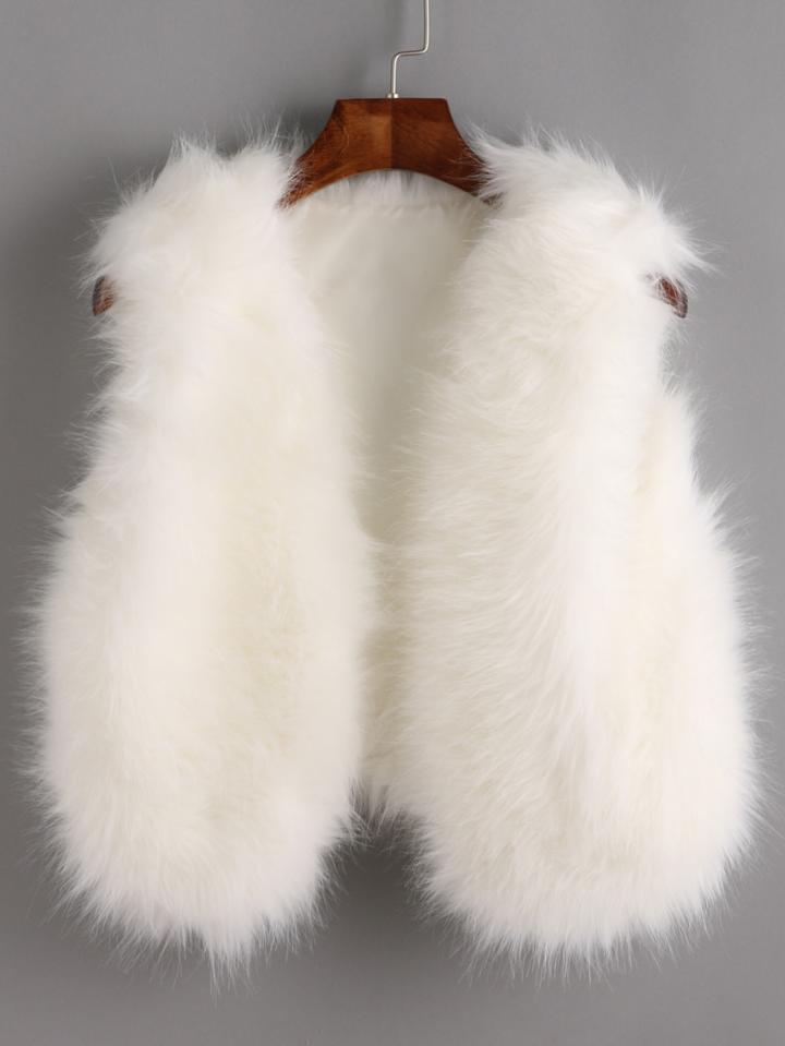 Shein White Faux Fur Crop Vest