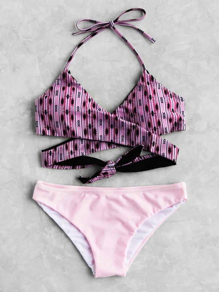 Shein Multi Print Mix & Match Wrap Bikini Set