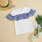 Shein Girls Gingham Flounce Trim T-shirt