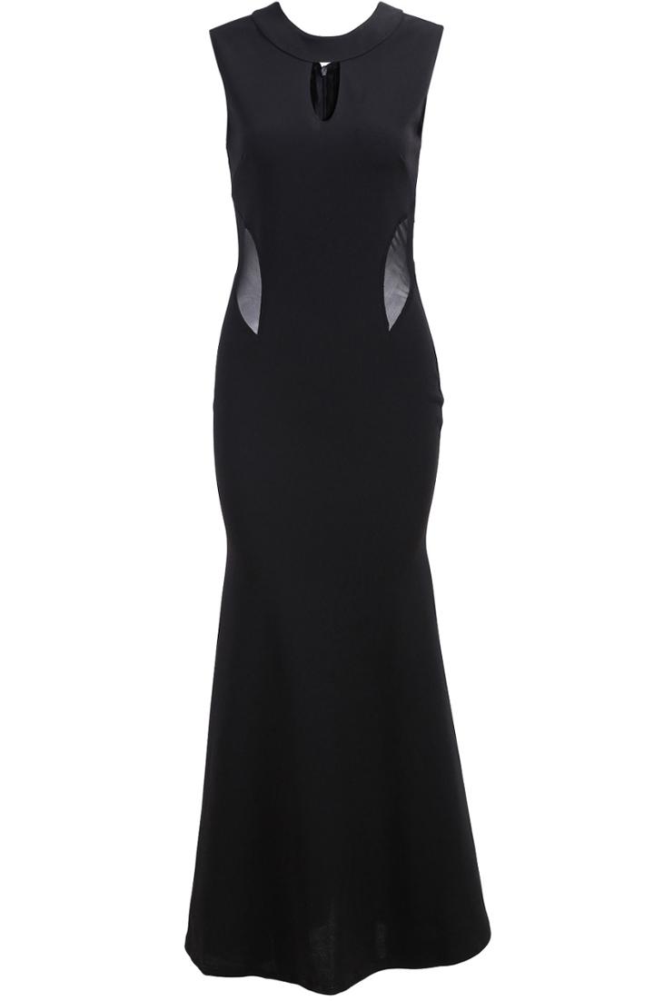 Shein Black Sleeveless Sheer Mesh Maxi Dress