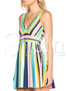Shein Color-block Vertical Stripe V Neck Dress