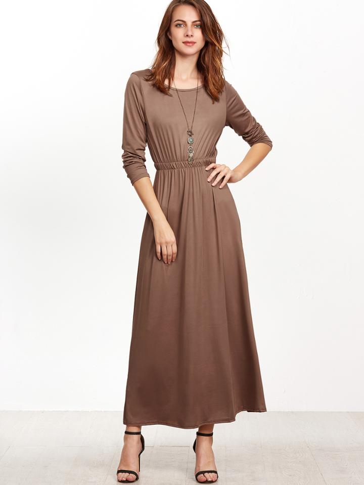 Shein Camel Elastic Waist A-line Dress