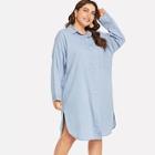 Shein Plus Pocket Patched Buttoned Curved Hem Dress