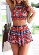 Rosewe Red Tribal Print Two Piece Camisole Playsuit