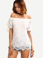 Shein White Off The Shoulder Lace Insert Knotted Top