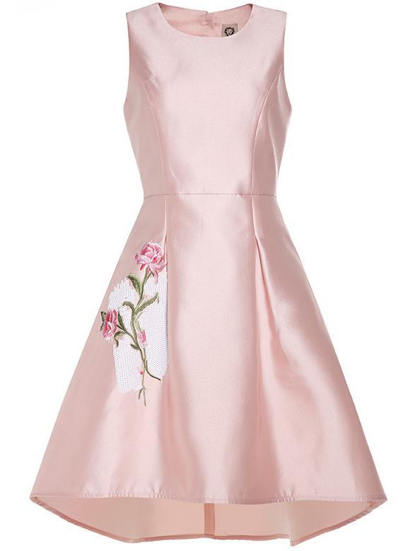 Shein Pink Flower Embroidered High Low Dress