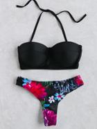 Shein Floral Print Bustier Bikini Set