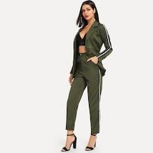 Shein Belted Double Breasted Blazer & Tape Detail Pants