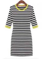 Rosewe Casual Style Round Neck Half Sleeve Striped Mini Dress