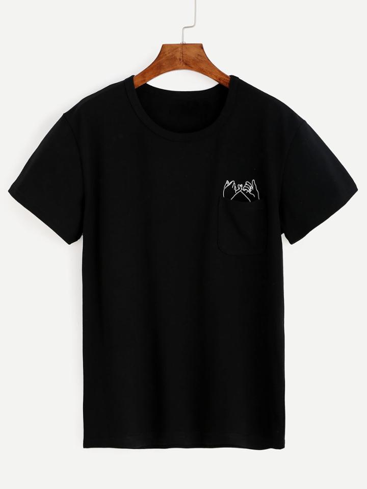 Shein Black Pinky Swear Gesture Print T-shirt