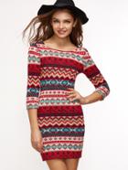 Shein Multicolor Tribal Pattern Knitted Bodycon Dress
