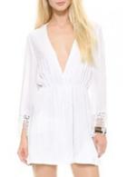 Rosewe Causal Long Sleeve V Neck Solid White Dress