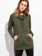 Shein Olive Green Funnel Neck Raglan Sleeve Sweatshirt