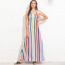 Shein Open Back Multi Striped Halter Dress