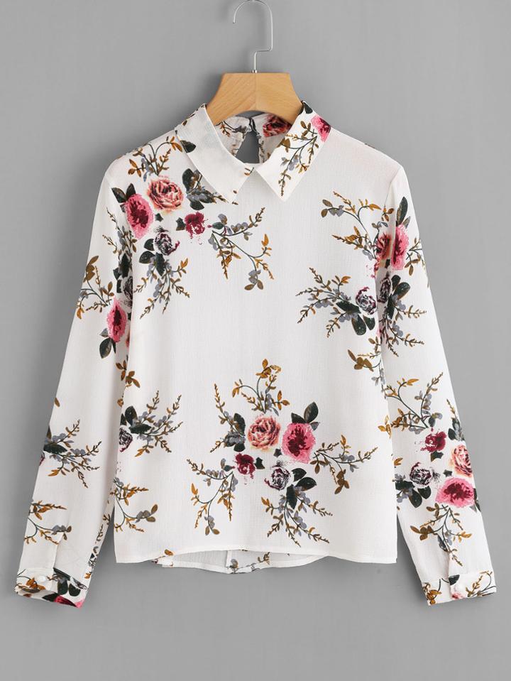 Shein Random Botanical Print Blouse