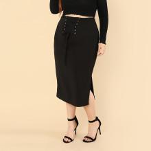 Shein Plus Eyelet Lace Up Split Skirt