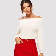 Shein Off Shoulder Fuzzy Sweater