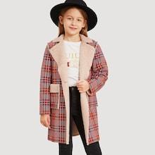 Shein Girls Fleece Lined Plaid Coat
