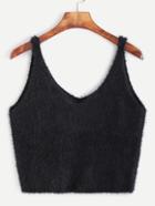 Shein Black V Neck Crop Mohair Tank Top