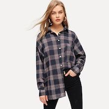 Shein Plaid Single-breasted Blouse