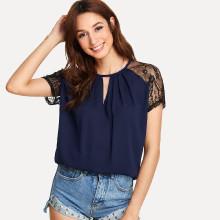 Shein Lace Raglan Sleeve Keyhole Top