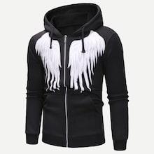 Shein Men Feather Print Zip Up Hoodie