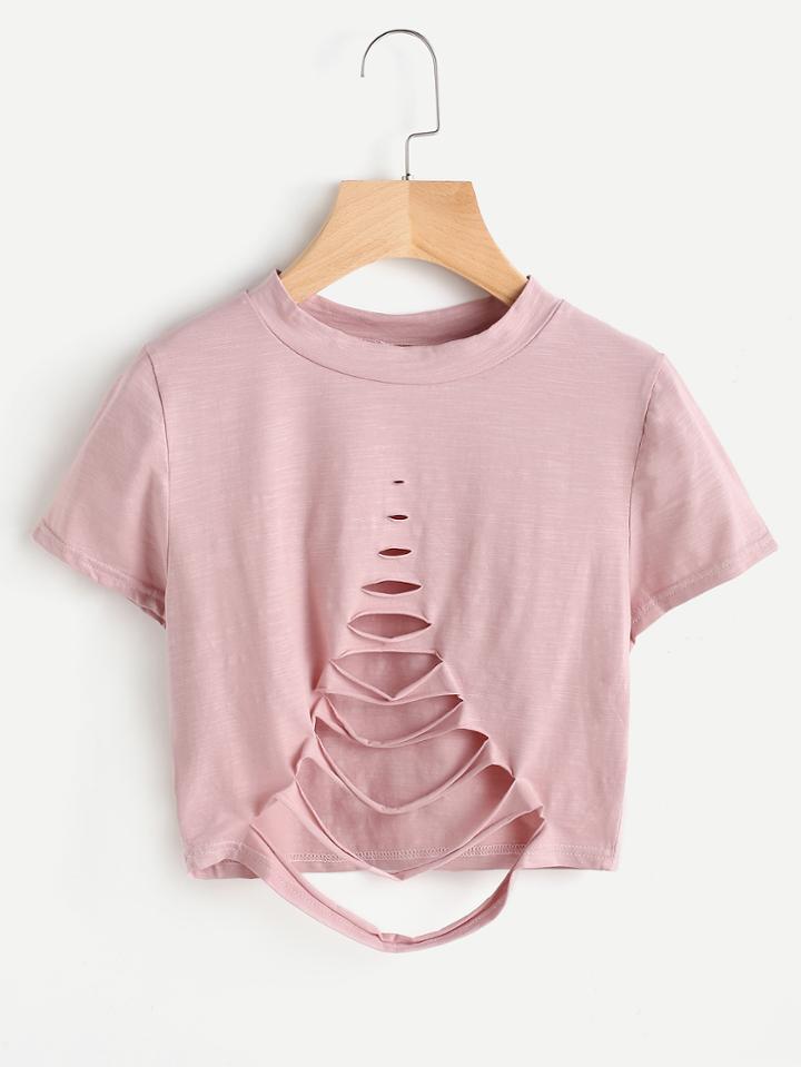 Shein Ladder Ripped Crop Tee