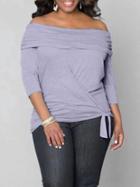 Shein Purple Off The Shoulder Knotted Plus Top