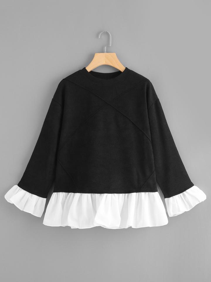 Shein Contrast Ruffle Trim Seam Detail Pullover