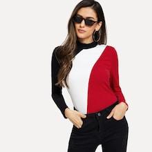 Shein Mock Neck Color Block Slim Tee