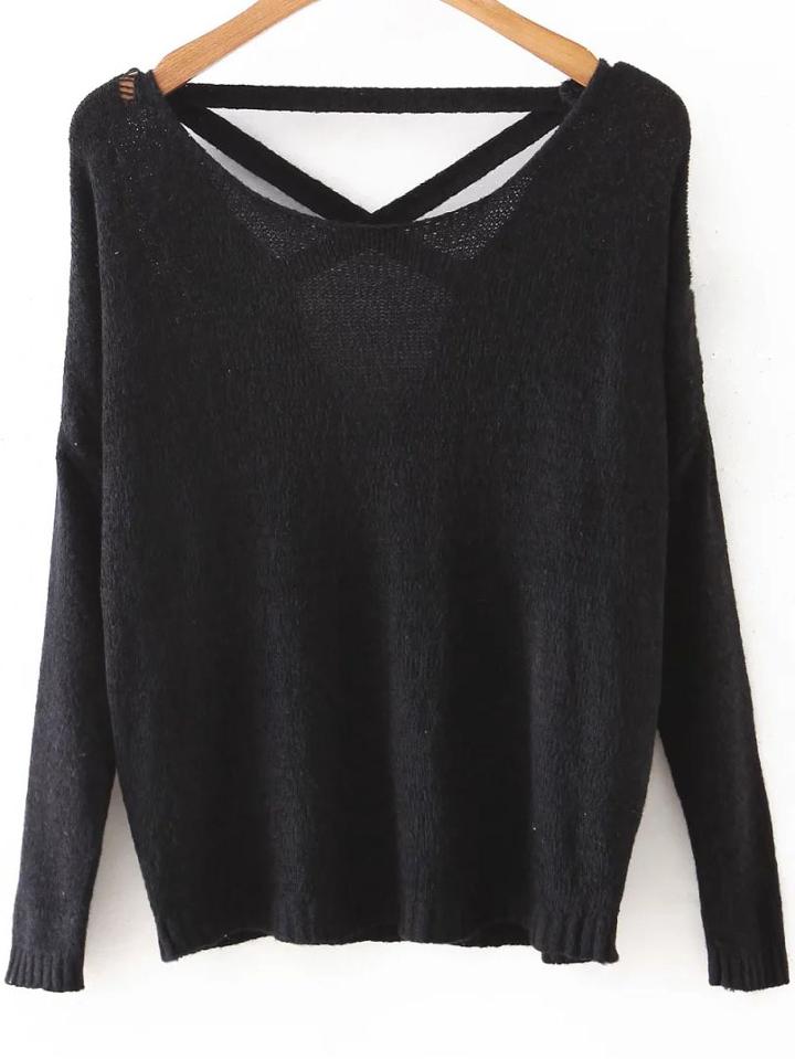 Shein Black Criss Cross Back Drop Shoulder Knitwear