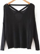 Shein Black Criss Cross Back Drop Shoulder Knitwear