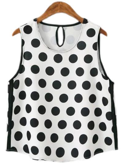 Shein Black White Dots Keyhole Back Sleeveless Blouse