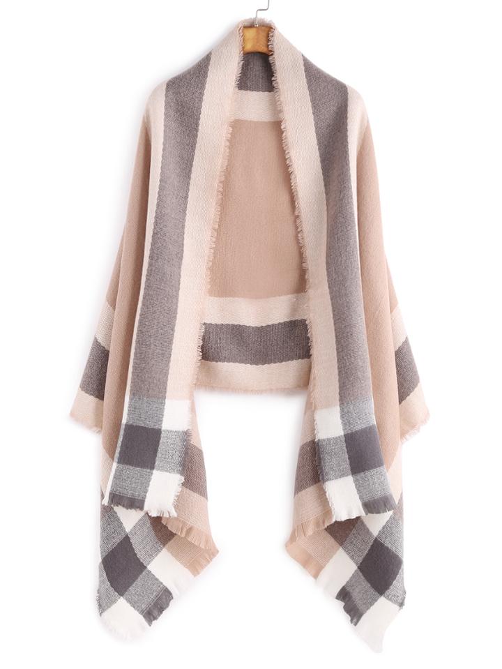 Shein Color Block Striped Raw Edge Shawl Scarf