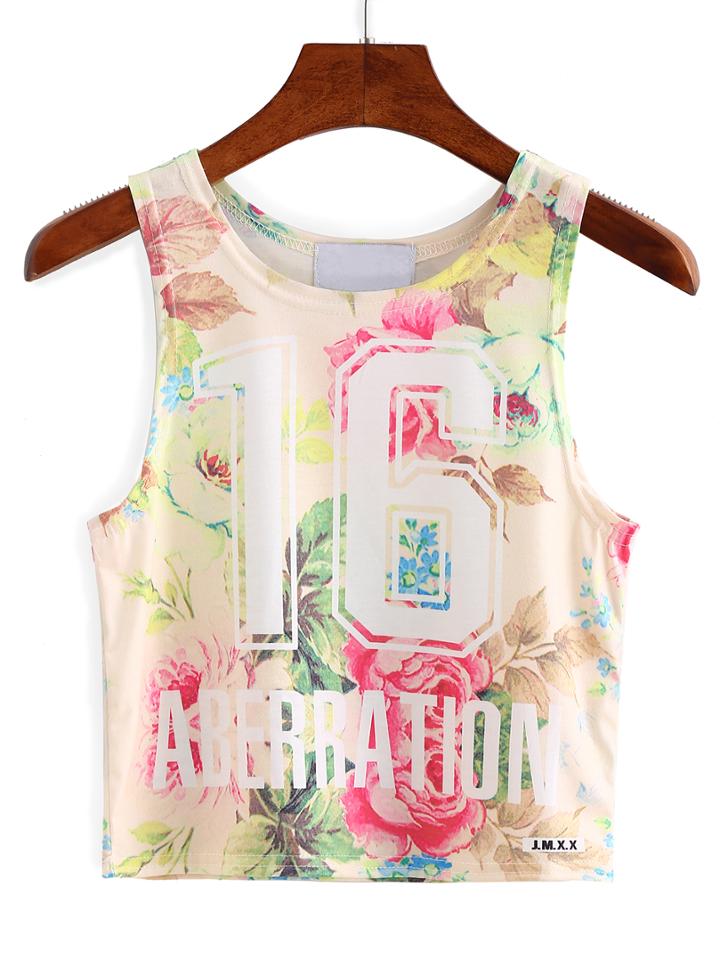 Shein Rose Print Crop Varsity Tank Top