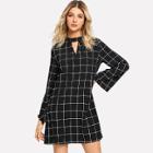 Shein Cut V Neck Bell Sleeve Grid Dress