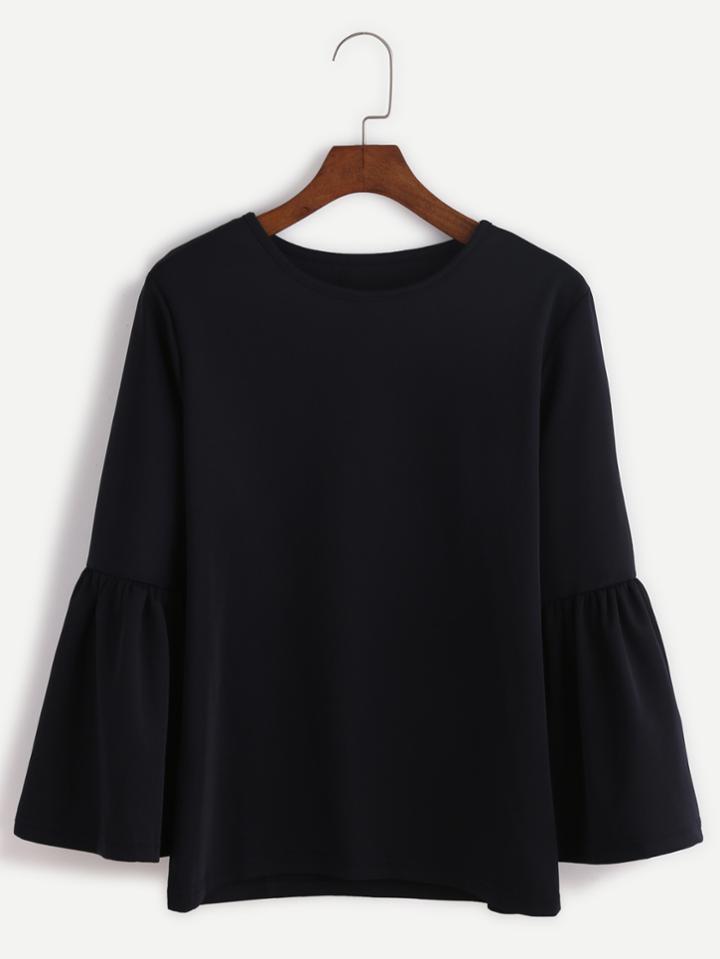Shein Black Round Neck Bell Sleeve T-shirt